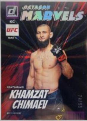 Khamzat Chimaev 2023 Panini Donruss UFC Octagon Marvels #7 Purple Laser