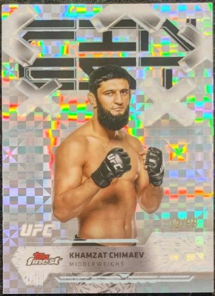 Khamzat Chimaev 2025 Topps Finest UFC Base Common #24 Blue Checkerboard Refractor