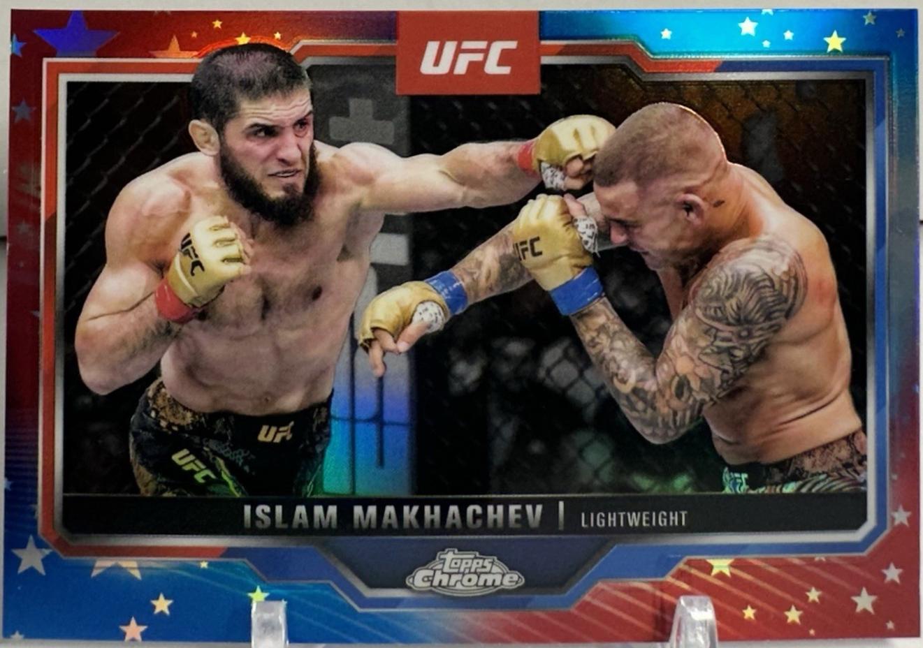 Islam Makhachev 2025 Topps Chrome UFC Base #200 Red & Blue Refractor