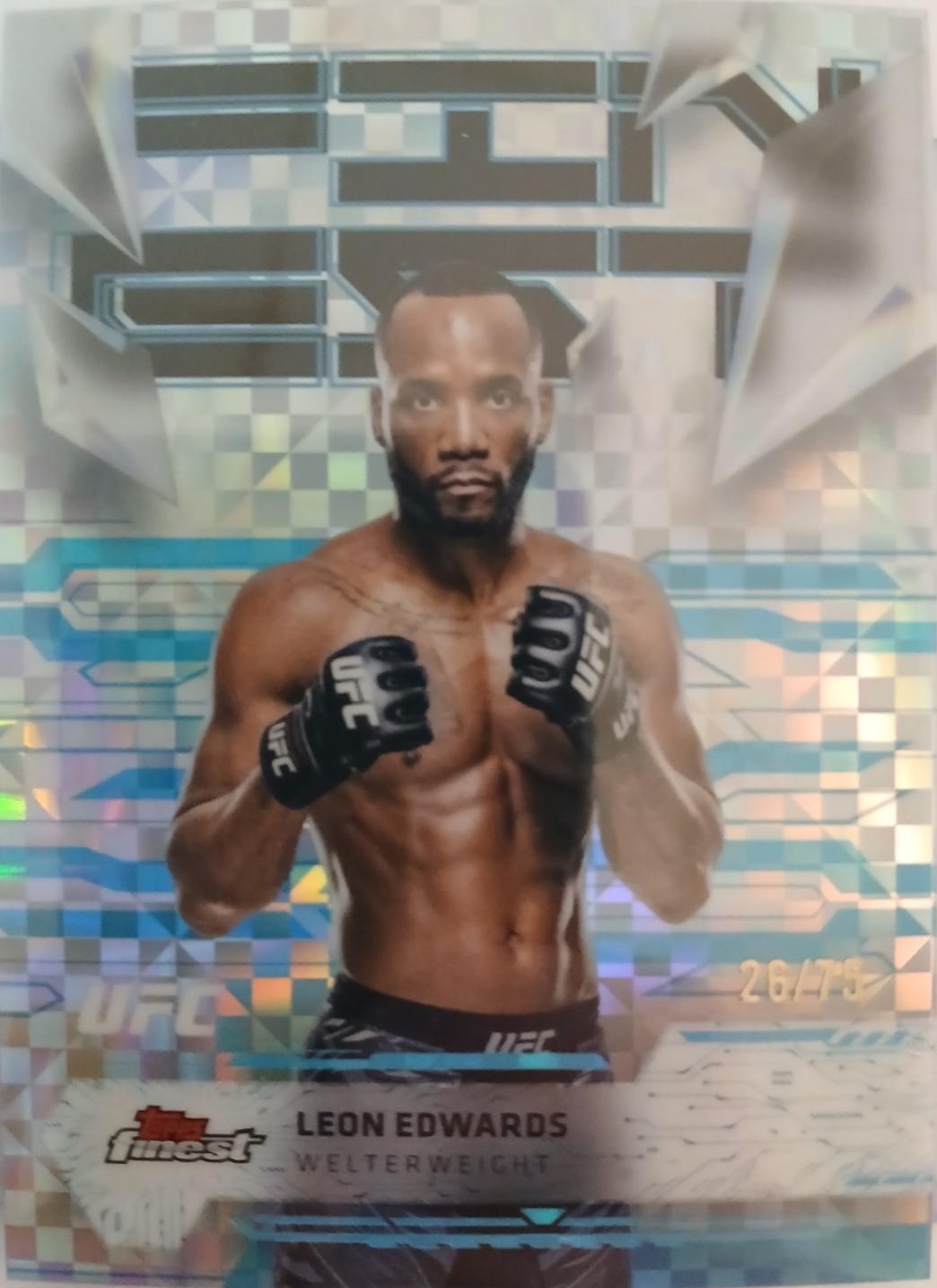Leon Edwards 2025 Topps Finest UFC Base Uncommon #184 Blue Checkerboard Refractor