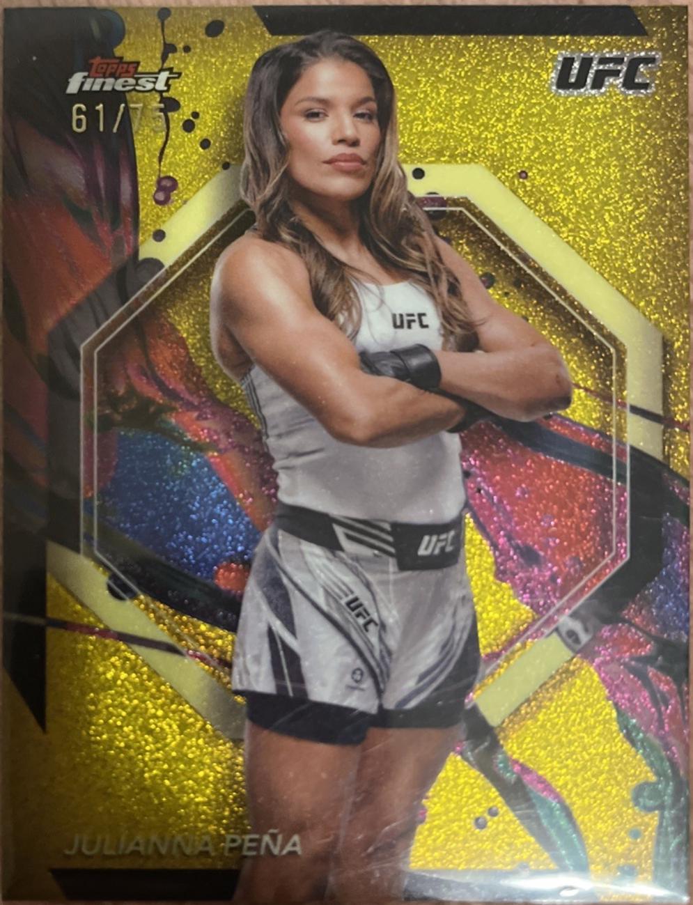 Julianna Peña 2024 Topps Finest UFC Base Common #73 Yellow Glitter Refractor