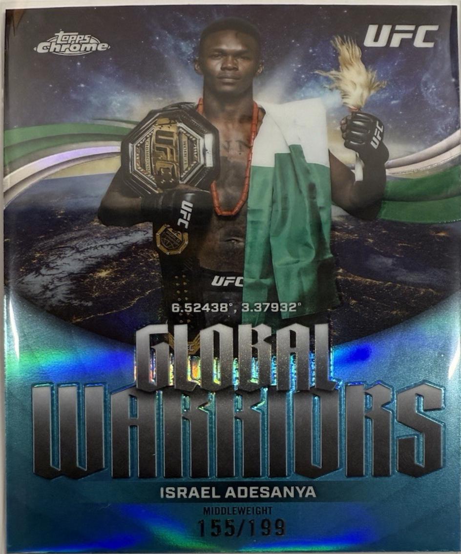 Israel Adesanya 2026 Topps Chrome UFC Global Warriors #GW-16 Blue Refractor