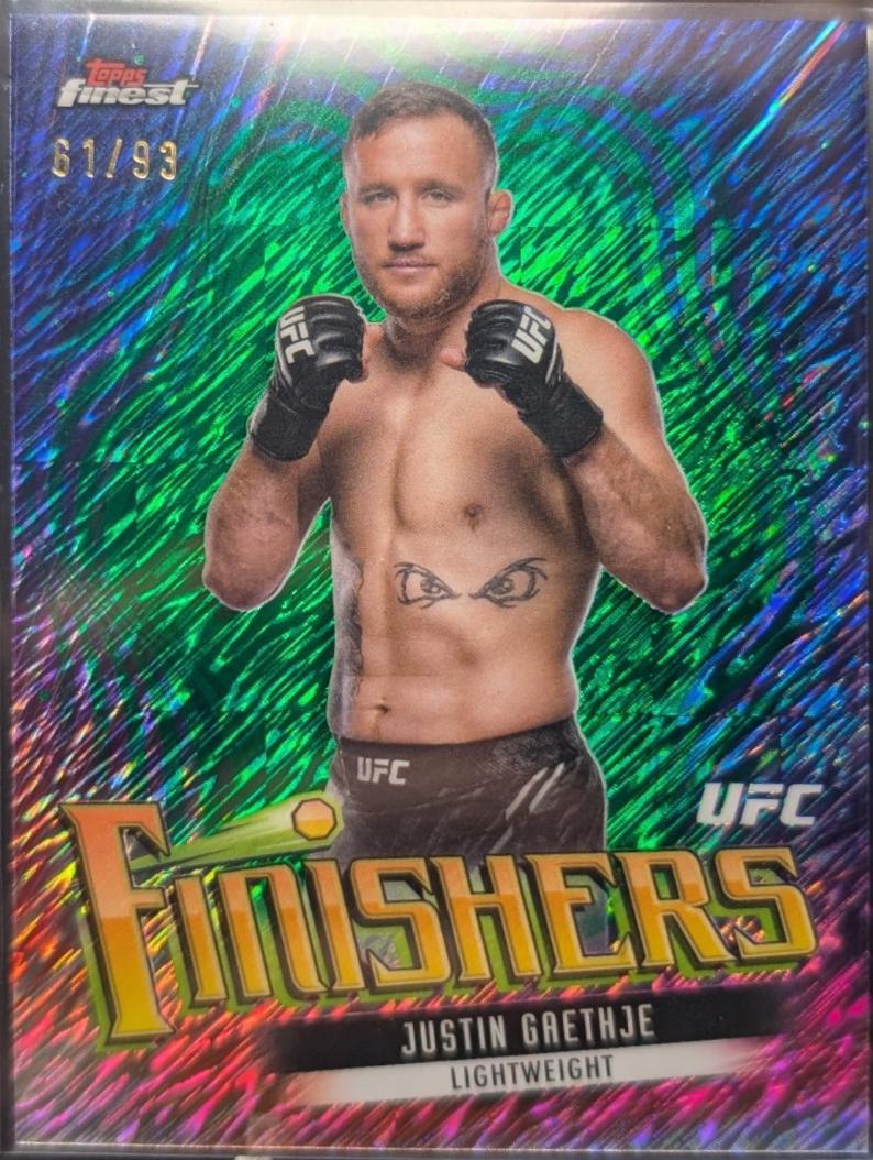 Justin Gaethje 2024 Topps Finest UFC Finishers #FIN-9 Green Shimmer Refractor