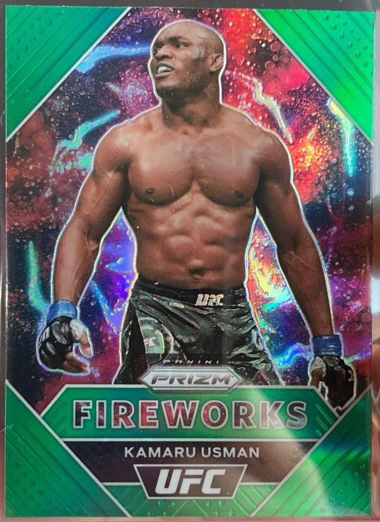 Kamaru Usman 2021 Panini Prizm UFC Fireworks #24 Green