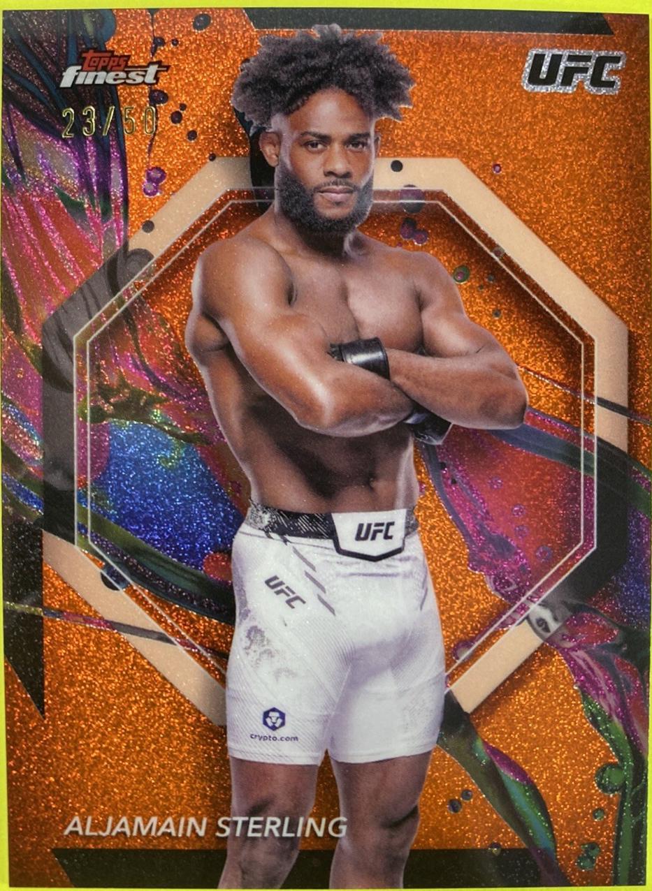 Aljamain Sterling 2024 Topps Finest UFC Base Common #58 Tangerine Glitter Refractor