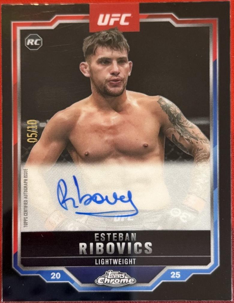 Esteban Ribovics 2025 Topps Chrome UFC Chrome Rookie Autographs #CRA-ER Black Refractor