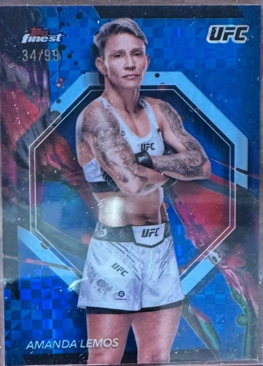 Amanda Lemos 2024 Topps Finest UFC Base Common #62 Blue Checkerboard Refractor