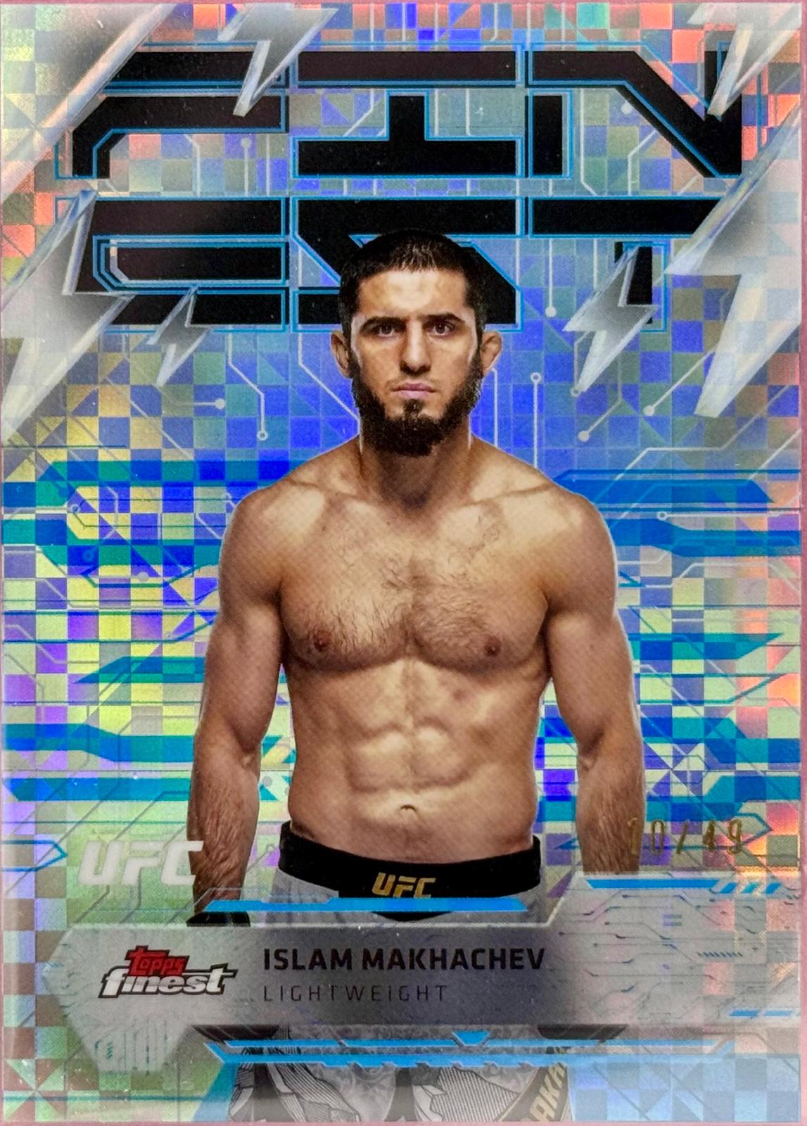 Islam Makhachev 2025 Topps Finest UFC Base Rare #287 Blue Checkerboard Refractor