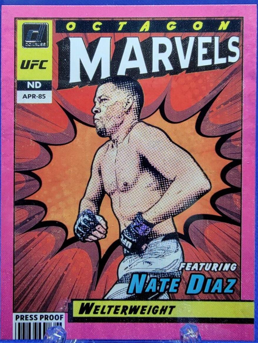 Nate Diaz 2022 Panini Donruss UFC Octagon Marvels #14 Press Proof Pink