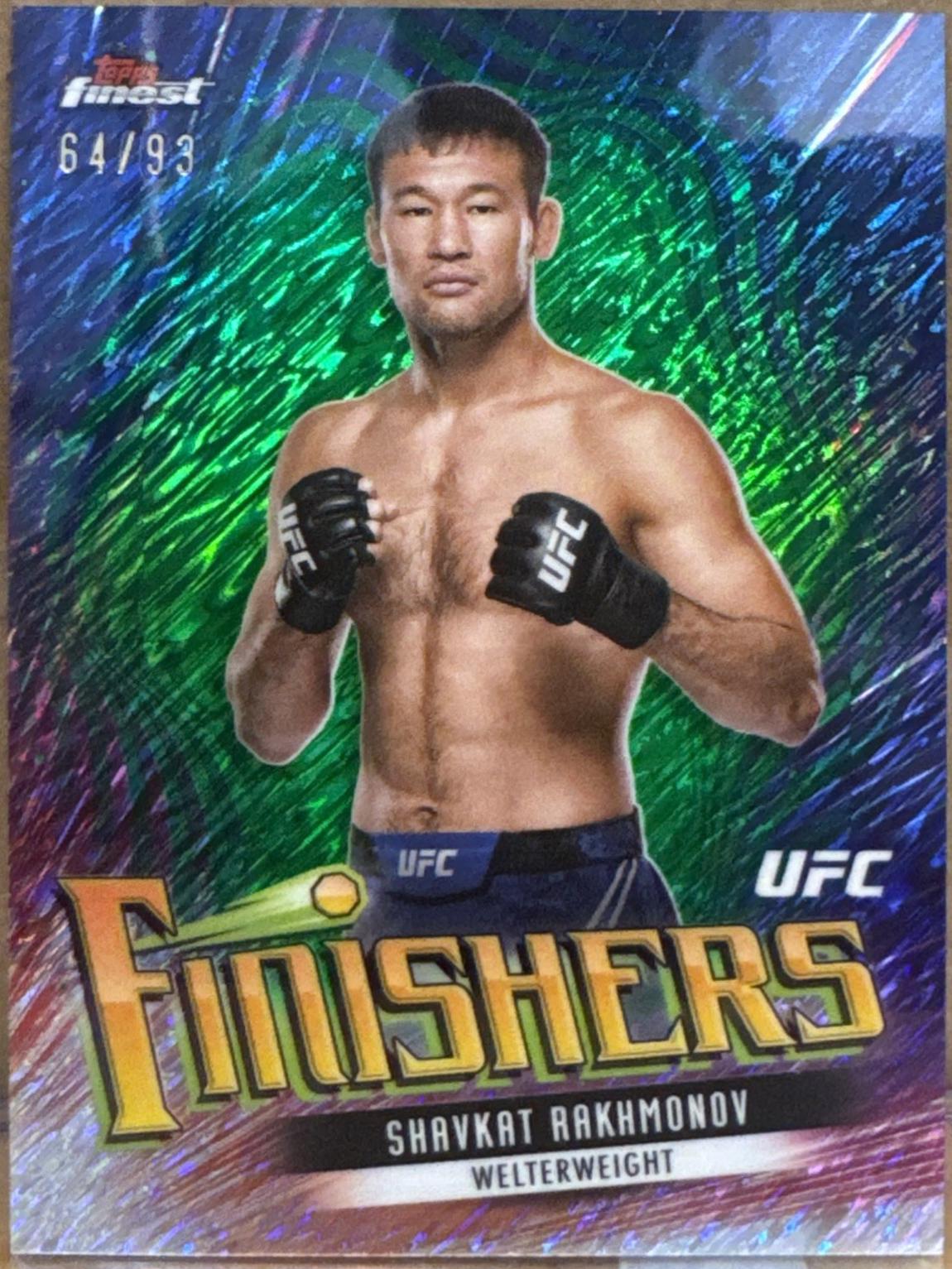 Shavkat Rakhmonov 2024 Topps Finest UFC Finishers #FIN-12 Green Shimmer Refractor