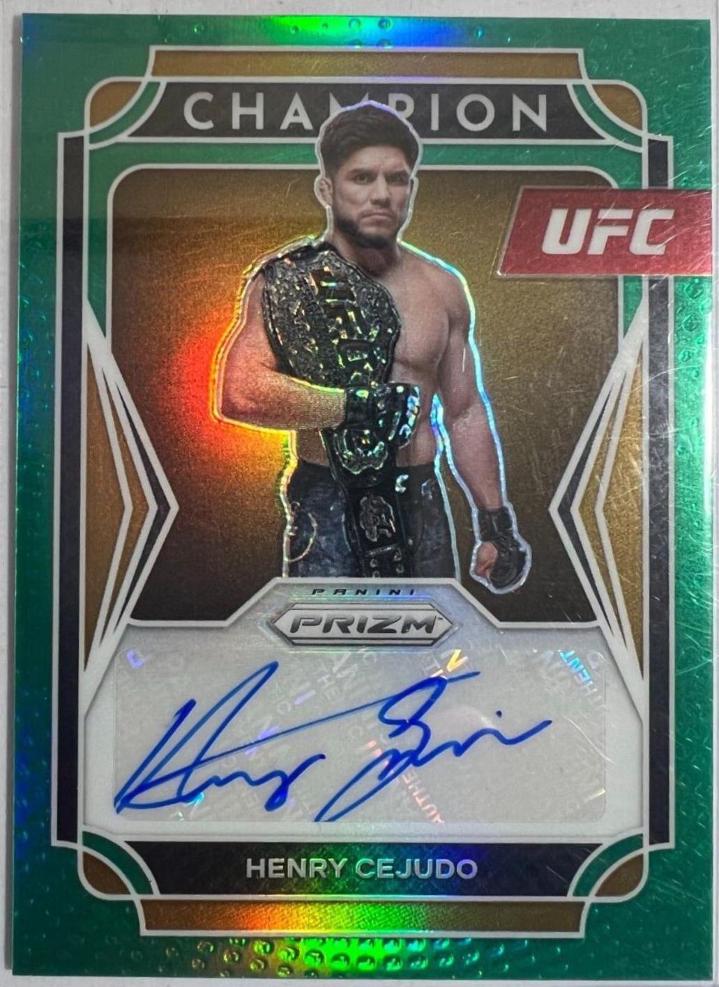 Henry Cejudo 2022 Panini Prizm UFC Champion Signatures #5 Green