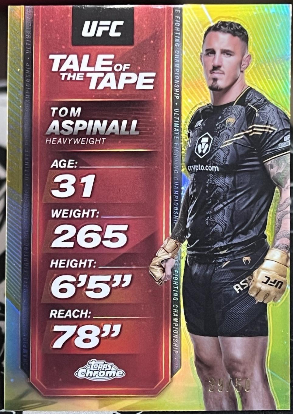 Tom Aspinall 2025 Topps Chrome UFC Tale of the Tape #TTT-30 Gold Refractor