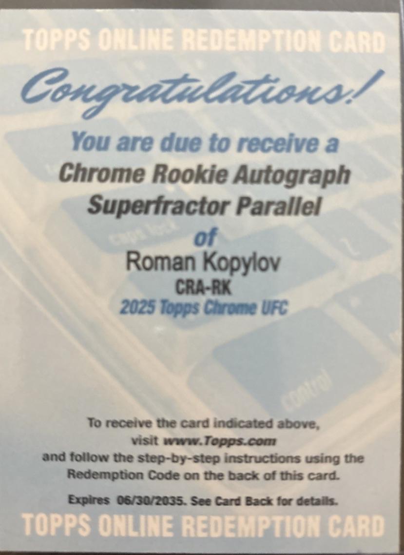 Roman Kopylov 2025 Topps Chrome UFC Chrome Rookie Autographs #CRA-RK Superfractor