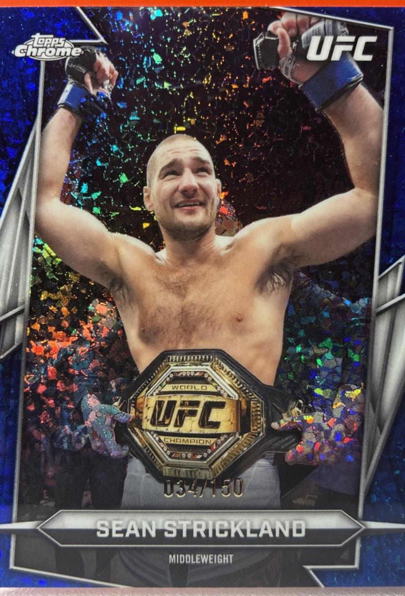 Sean Strickland 2026 Topps Chrome UFC Base #2 Blue Ray Wave Refractor