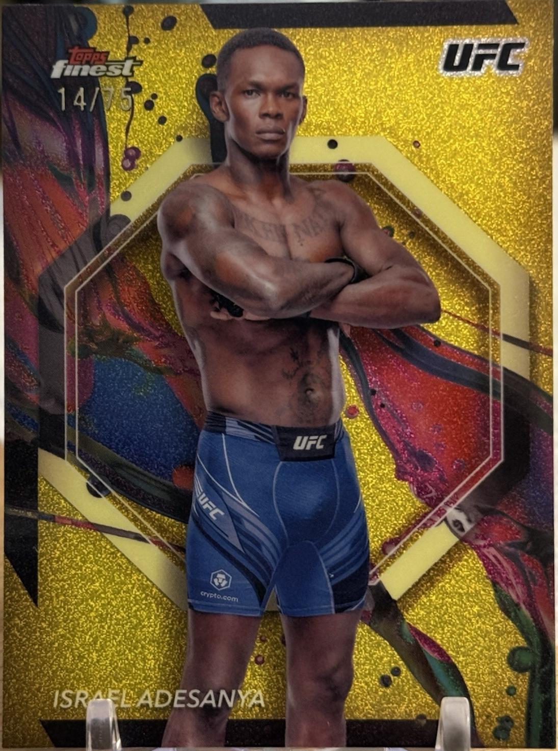 Israel Adesanya 2024 Topps Finest UFC Base Common #53 Yellow Glitter Refractor