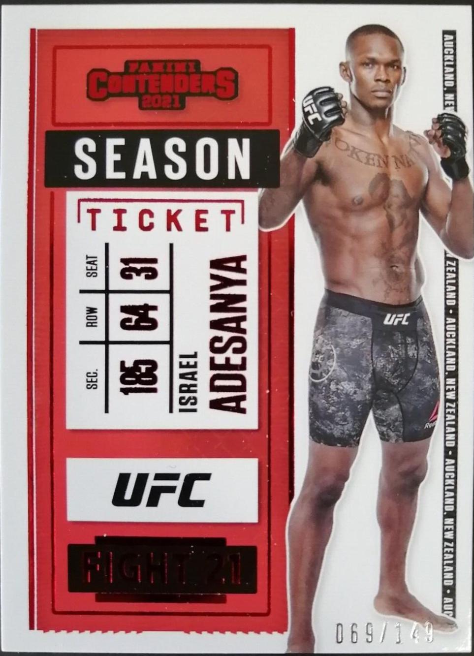 Israel Adesanya 2021 Panini Chronicles UFC Base Contenders Season Ticket #5 Red