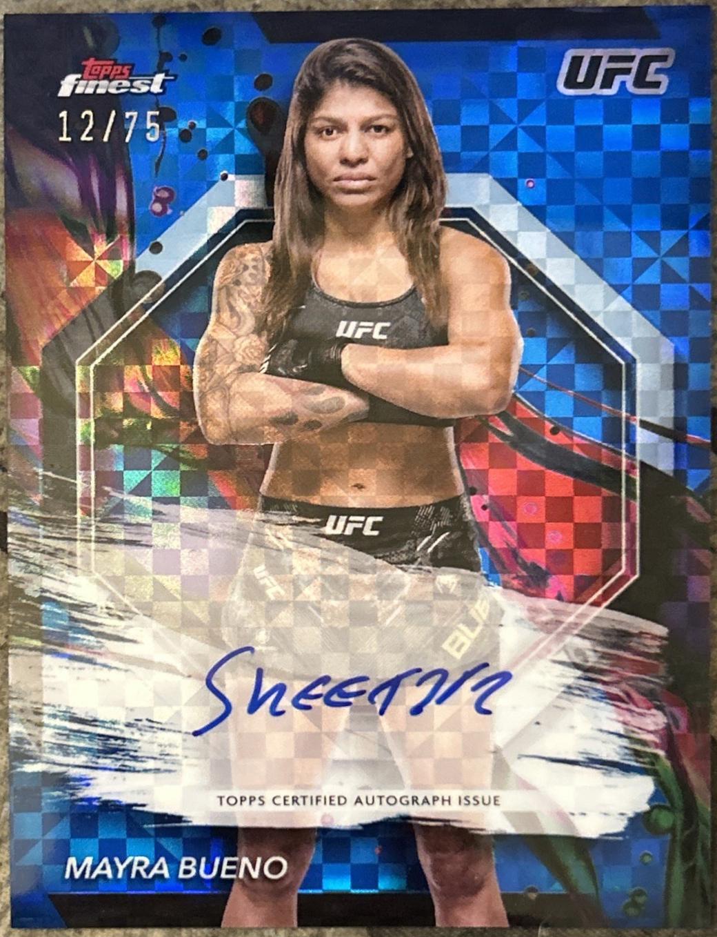 Mayra Bueno 2024 Topps Finest UFC Finest Autographs #FA-MBS Blue Checkerboard Refractor