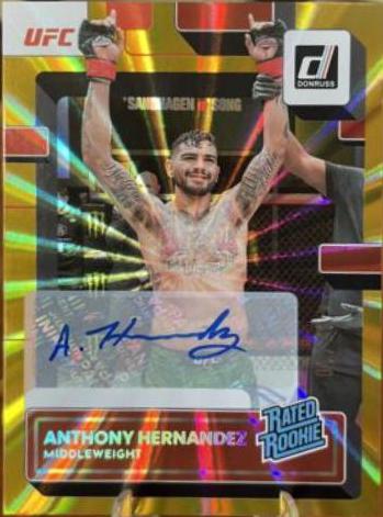 Anthony Hernandez 2023 Panini Donruss UFC Rated Rookies Signatures #211 Gold Laser