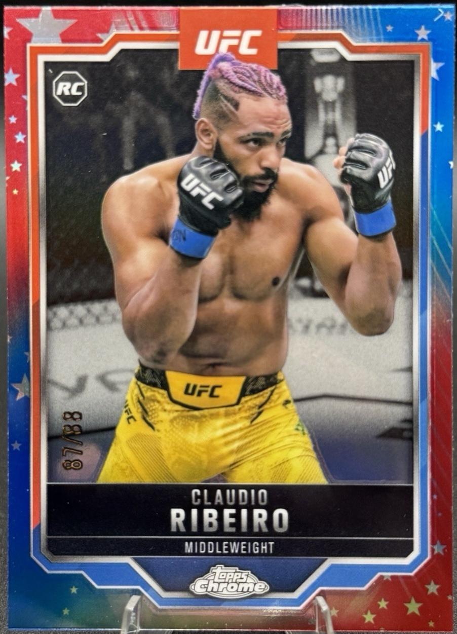 Claudio Ribeiro 2025 Topps Chrome UFC Base #16 Red White Blue Refractor