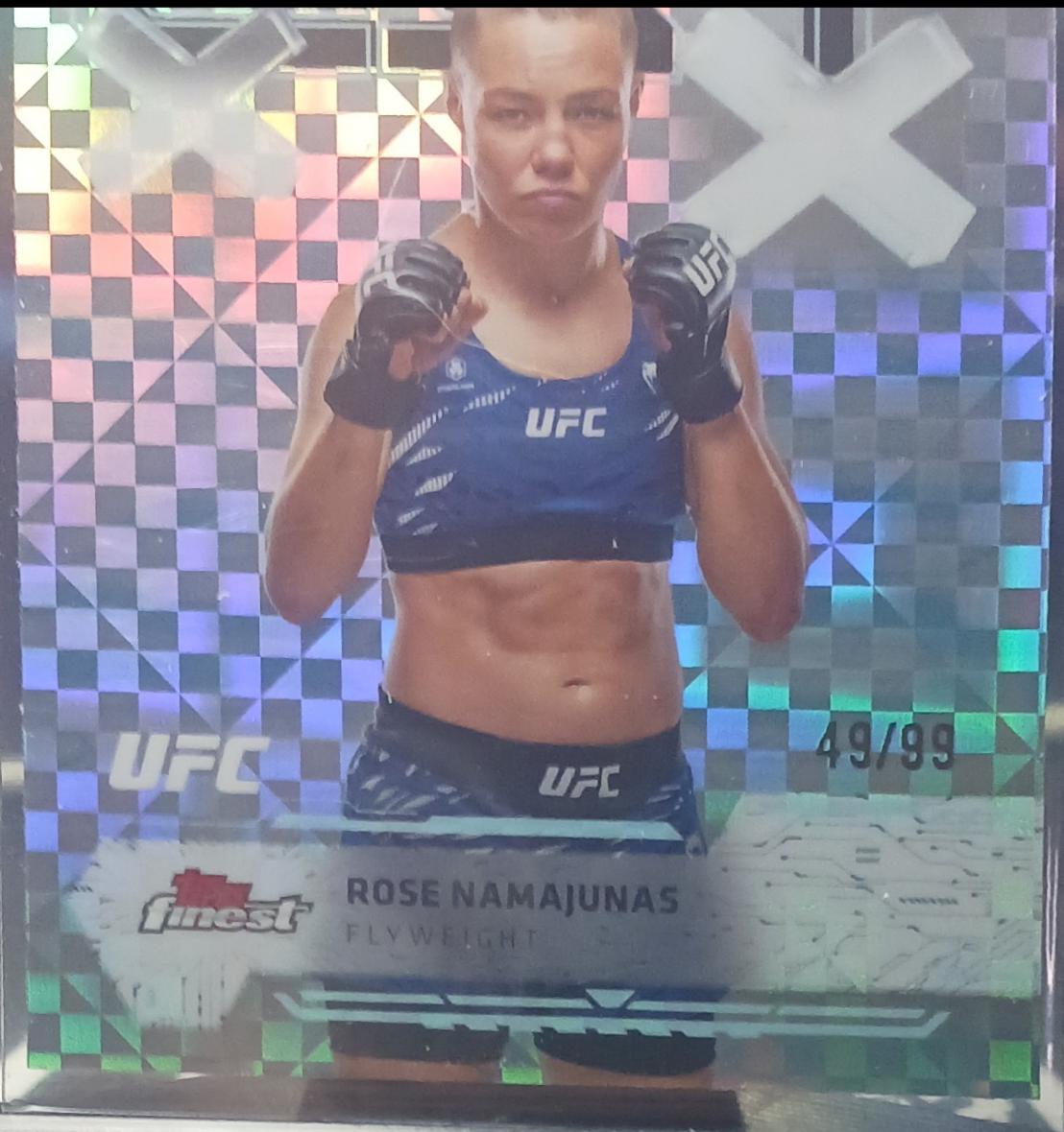 Rose Namajunas 2025 Topps Finest UFC Base Common #83 Blue Checkerboard Refractor