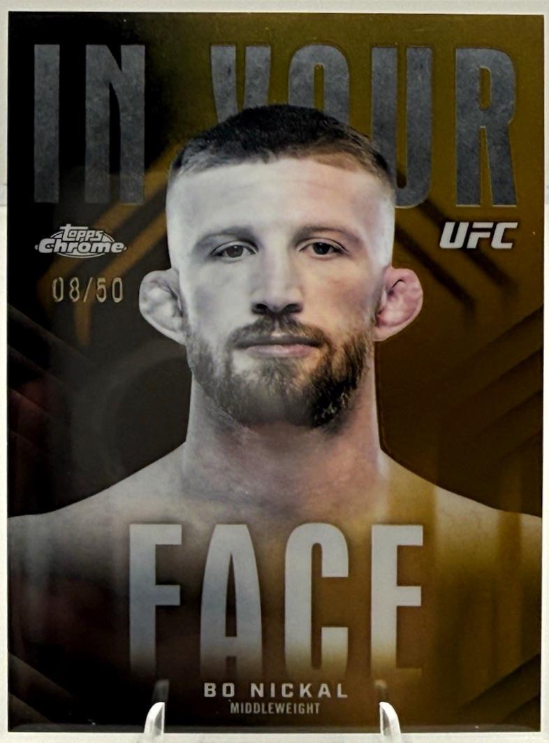 Bo Nickal 2026 Topps Chrome UFC In Your Face #IYF-3 Gold Refractor