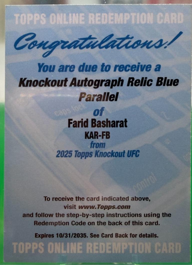 Farid Basharat 2025 Topps Knockout UFC Knockout Autograph Relics #KAR-FB Blue