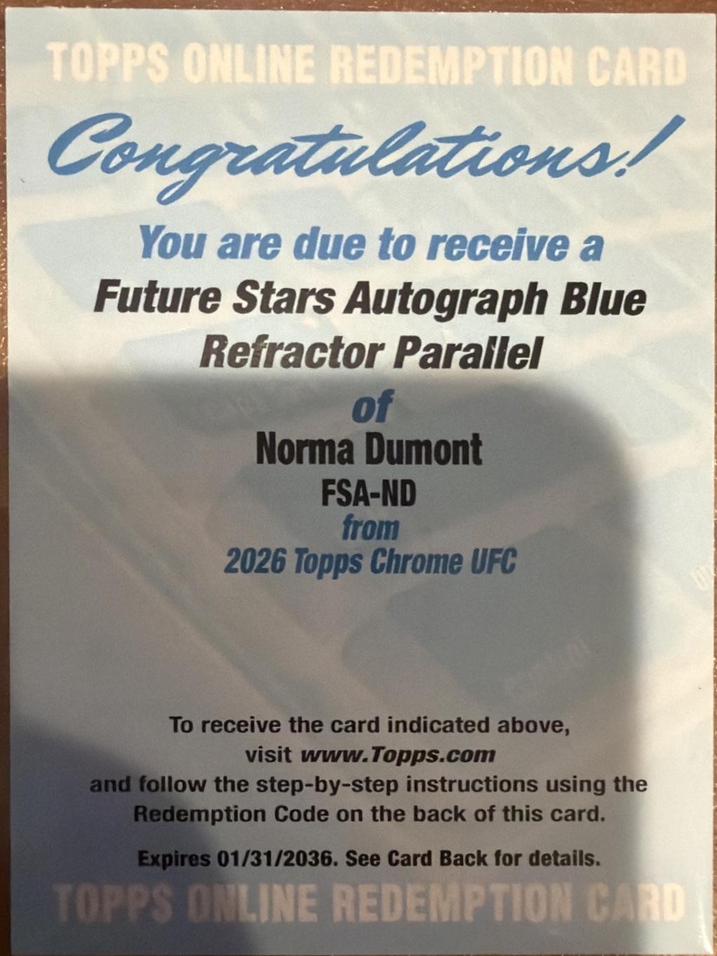 Norma Dumont 2026 Topps Chrome UFC Future Stars Autographs #FSA-ND Blue Refractor