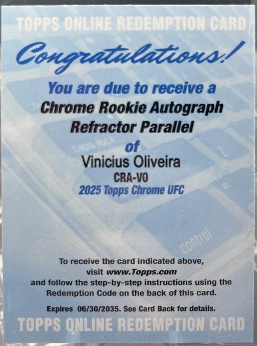 Vinicius Oliveira 2025 Topps Chrome UFC Chrome Rookie Autographs #CRA-VO Refractor