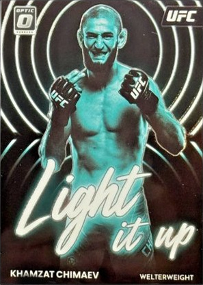 Khamzat Chimaev 2023 Panini Donruss Optic UFC Light It Up #22 Gold Vinyl