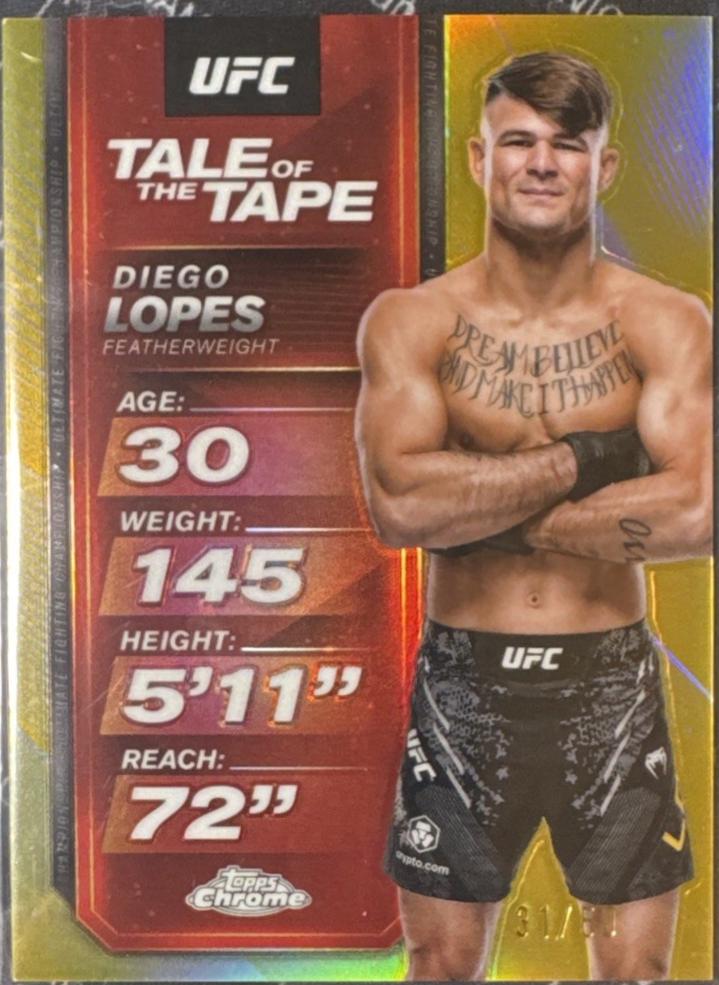 Diego Lopes 2025 Topps Chrome UFC Tale of the Tape #TTT-17 Gold Refractor
