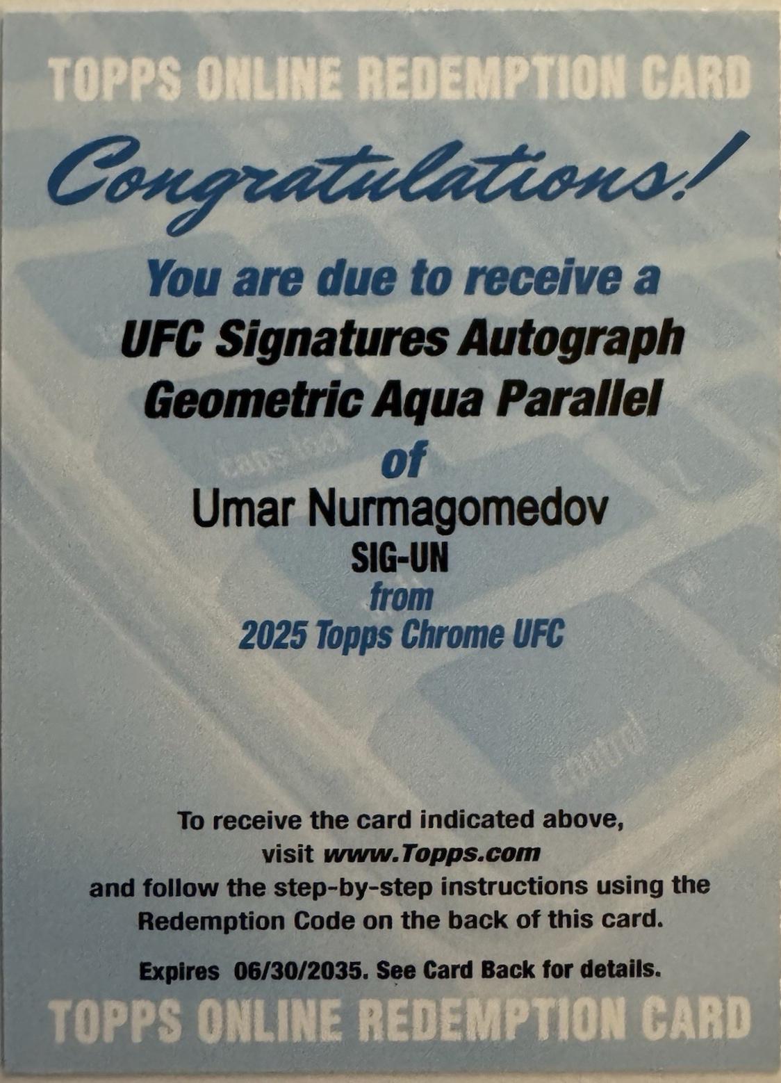 Umar Nurmagomedov 2025 Topps Chrome UFC UFC Signatures #SIG-UN Geometric Black Refractor