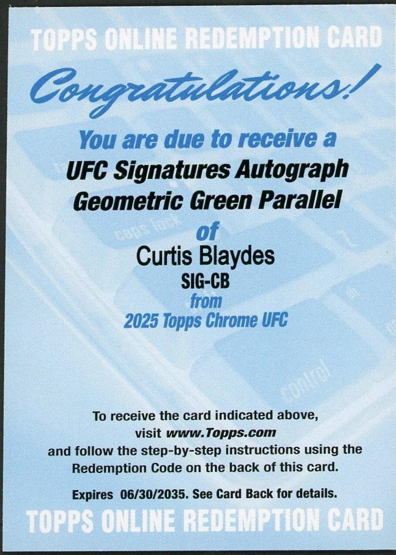 Curtis Blaydes 2025 Topps Chrome UFC UFC Signatures #SIG-CB Geometric Green Refractor