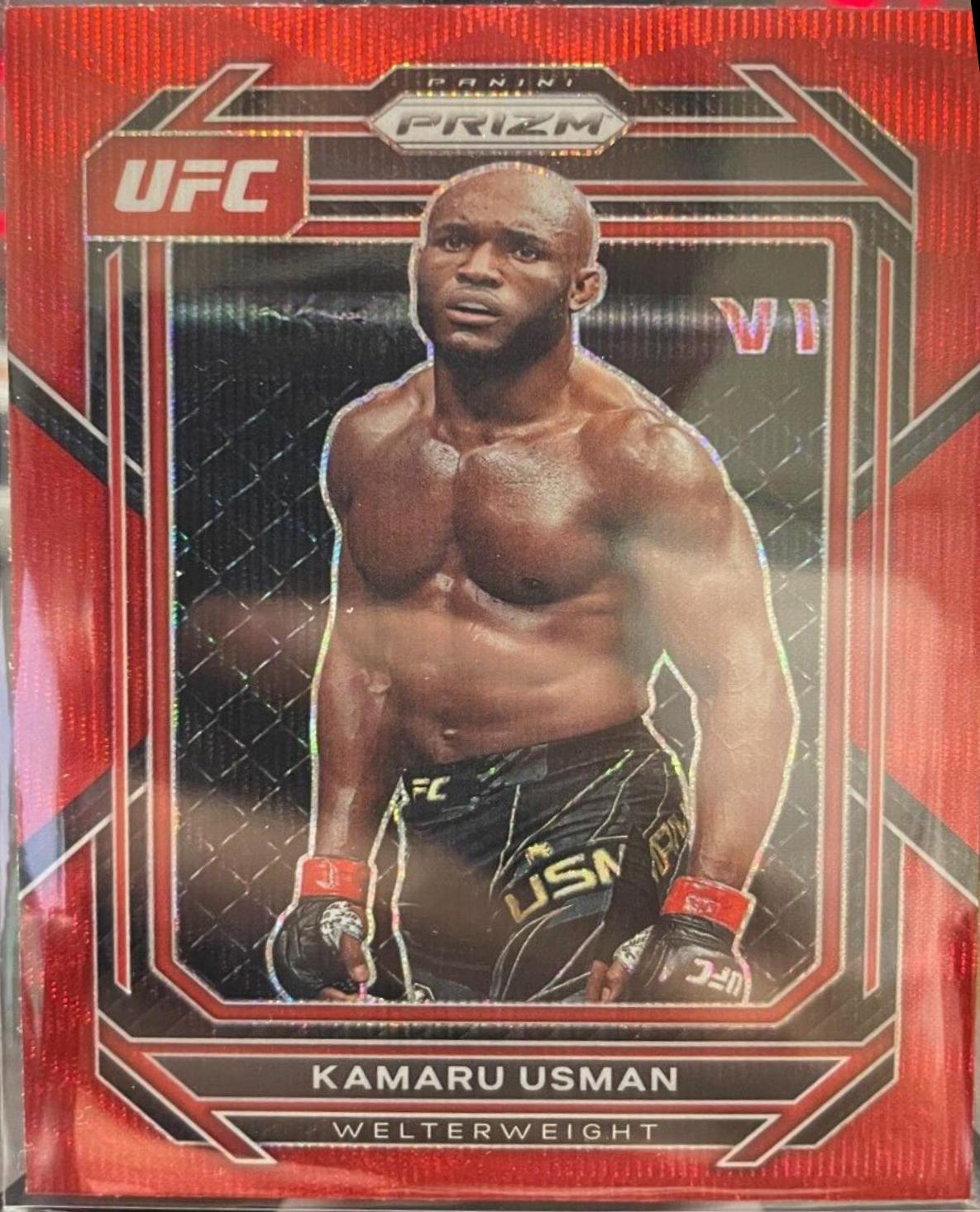 Kamaru Usman 2023 Panini Prizm UFC Base #120 Ruby Wave
