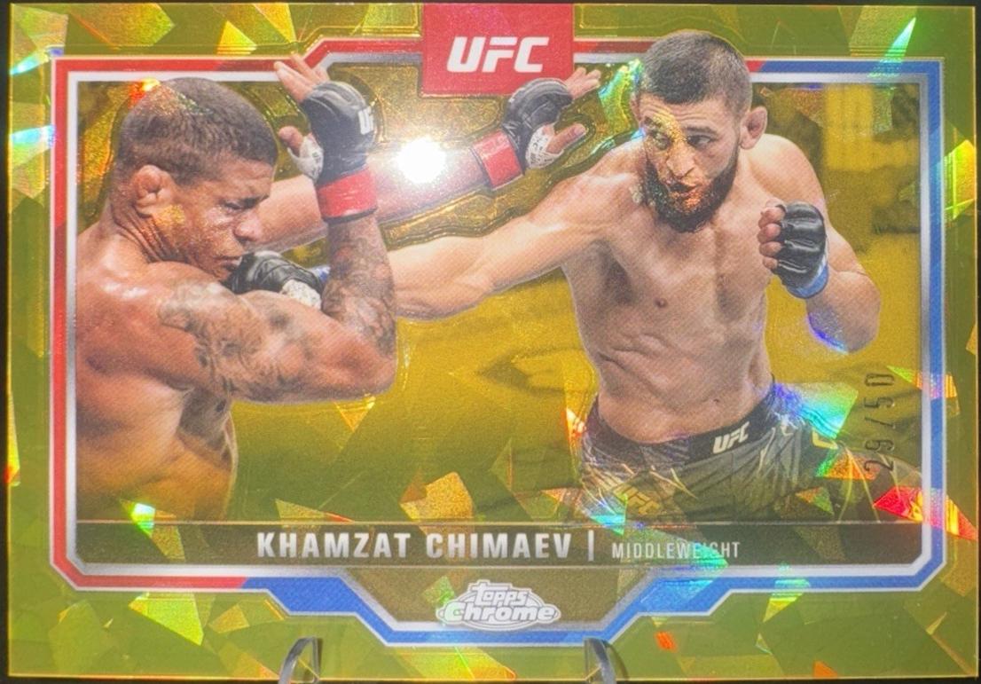 Khamzat Chimaev 2025 Topps Chrome Sapphire UFC Base Sapphire #102 Gold Sapphire