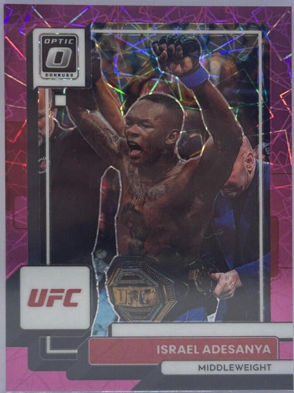 Israel Adesanya 2023 Panini Donruss Optic UFC Base #73 Pink Velocity