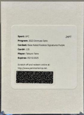 Tatsuro Taira 2023 Panini Donruss Optic UFC Base Rated Rookies Signatures #135 Purple