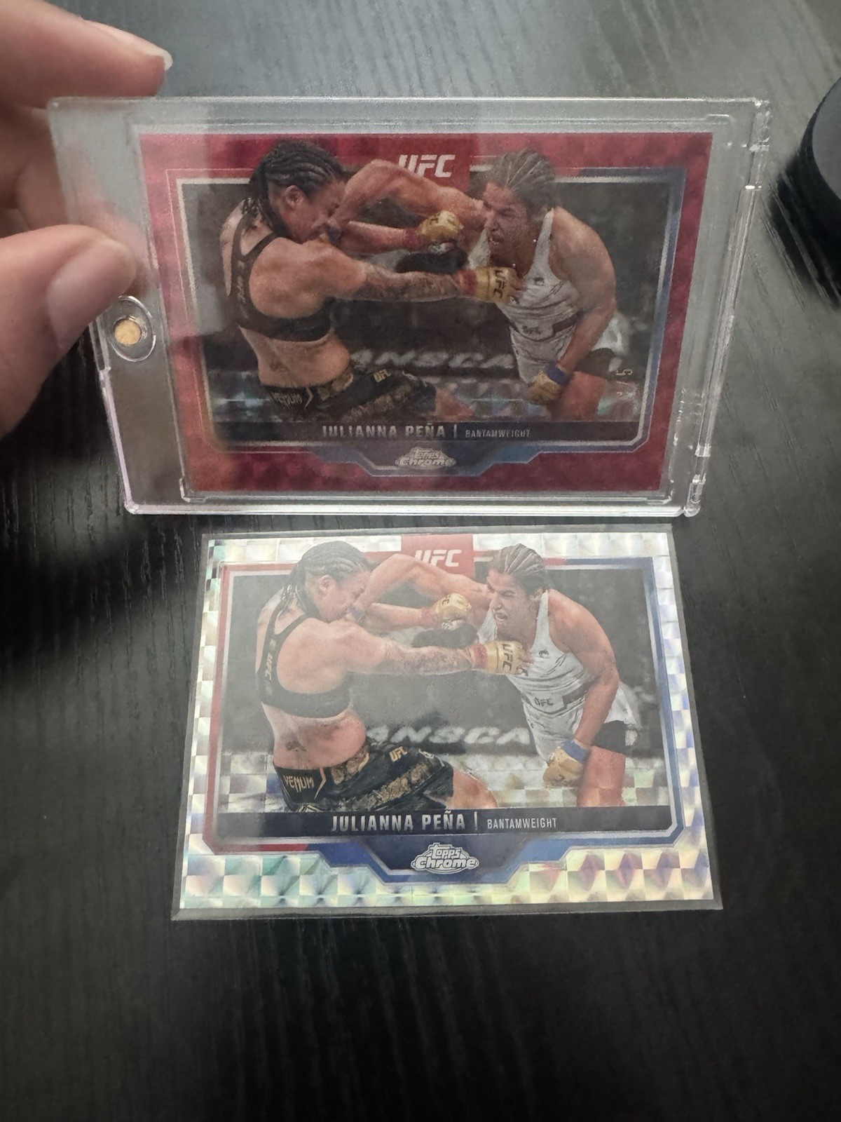 Julianna Peña 2025 Topps Chrome UFC Base #142 Red Geometric Refractor