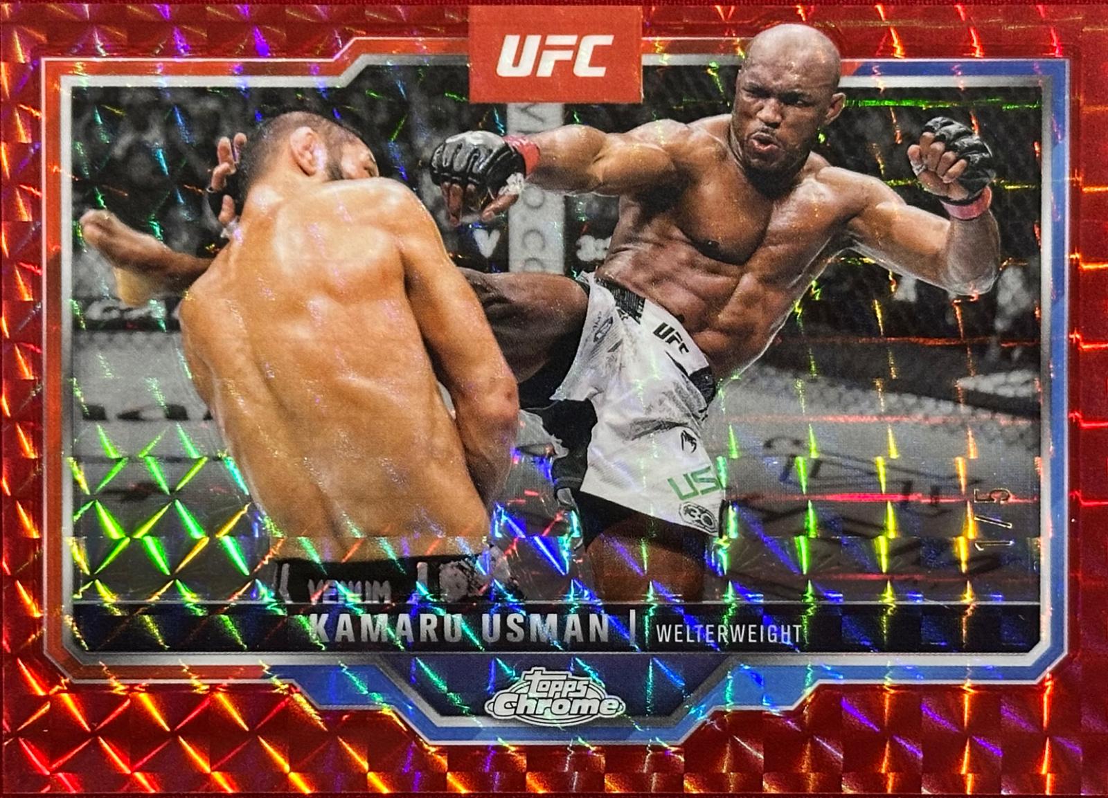 Kamaru Usman 2025 Topps Chrome UFC Base #27 Red Refractor