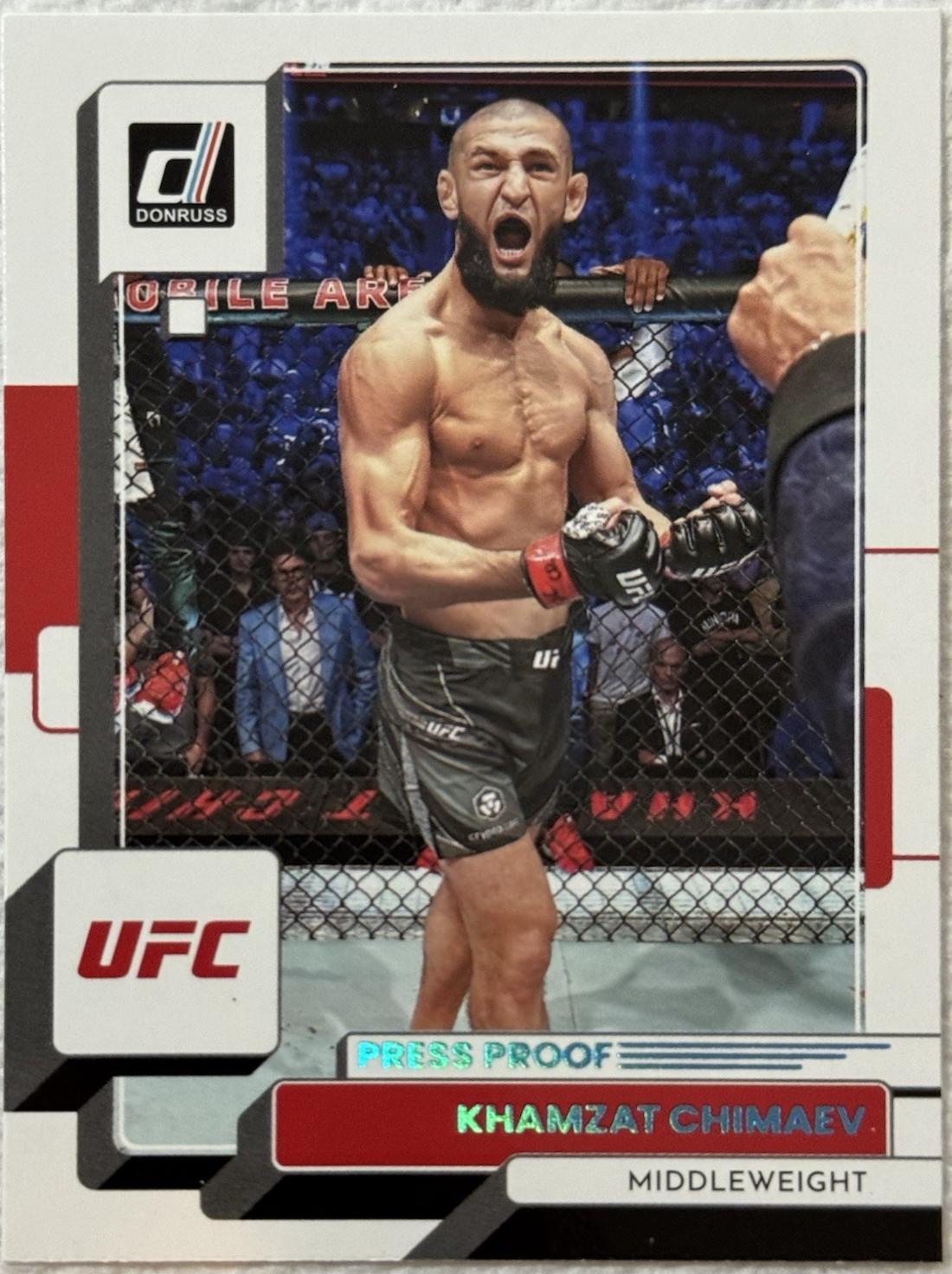 Khamzat Chimaev 2023 Panini Donruss UFC Base #174 Press Proof Teal