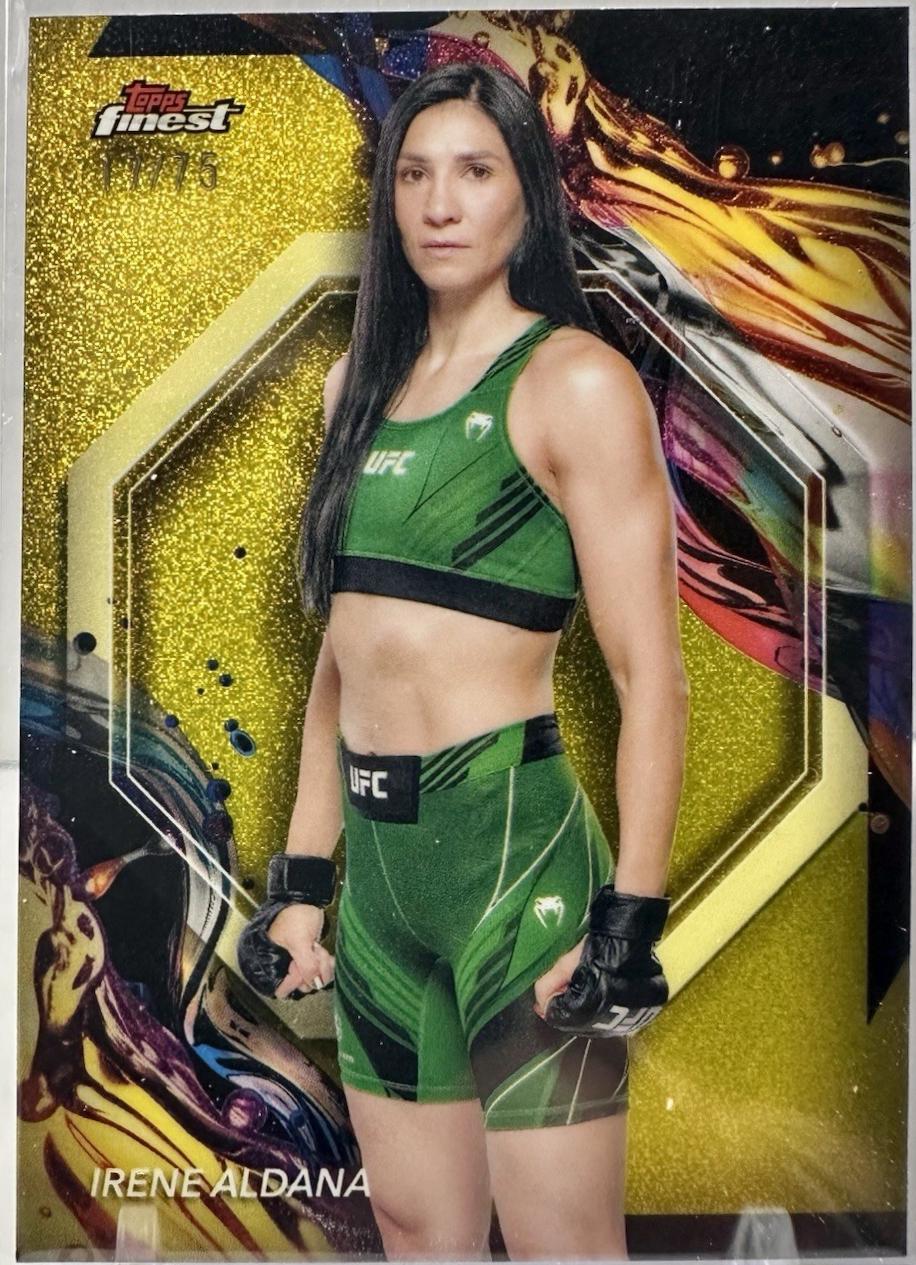 Irene Aldana 2024 Topps Finest UFC Base Uncommon #197 Yellow Glitter Refractor