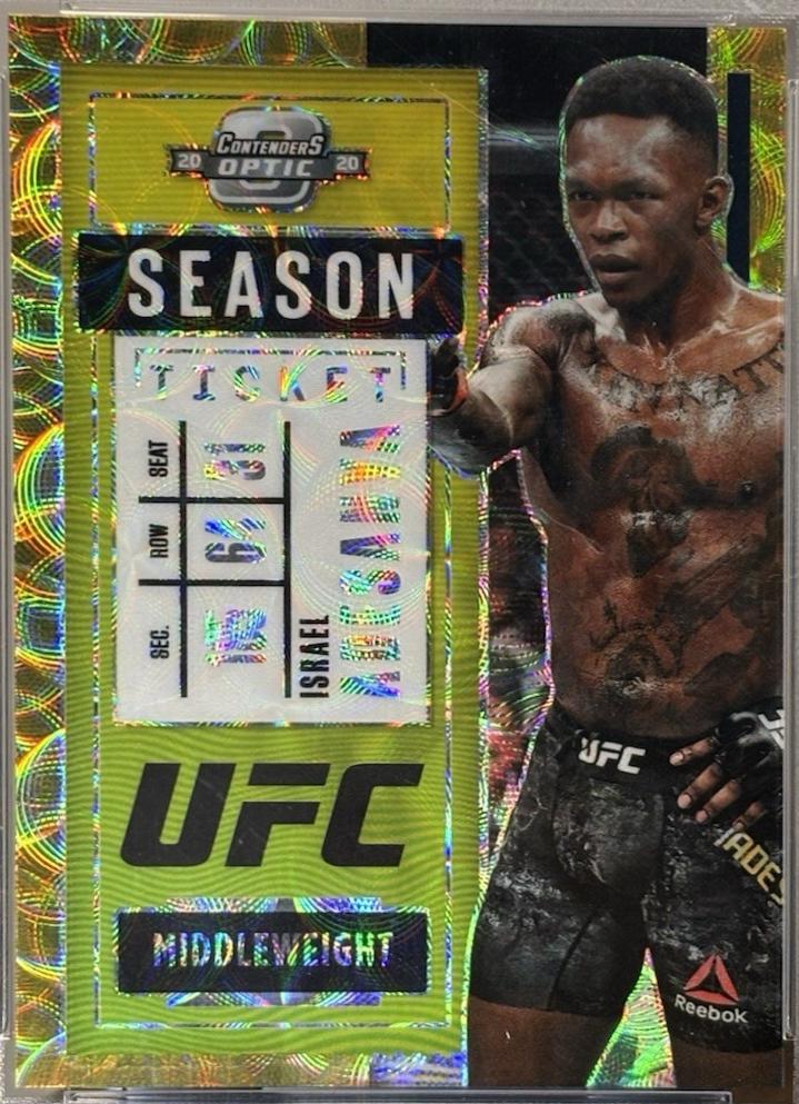 Israel Adesanya 2021 Panini Chronicles UFC Base Contenders Optic Season Ticket #272 Asia Gold