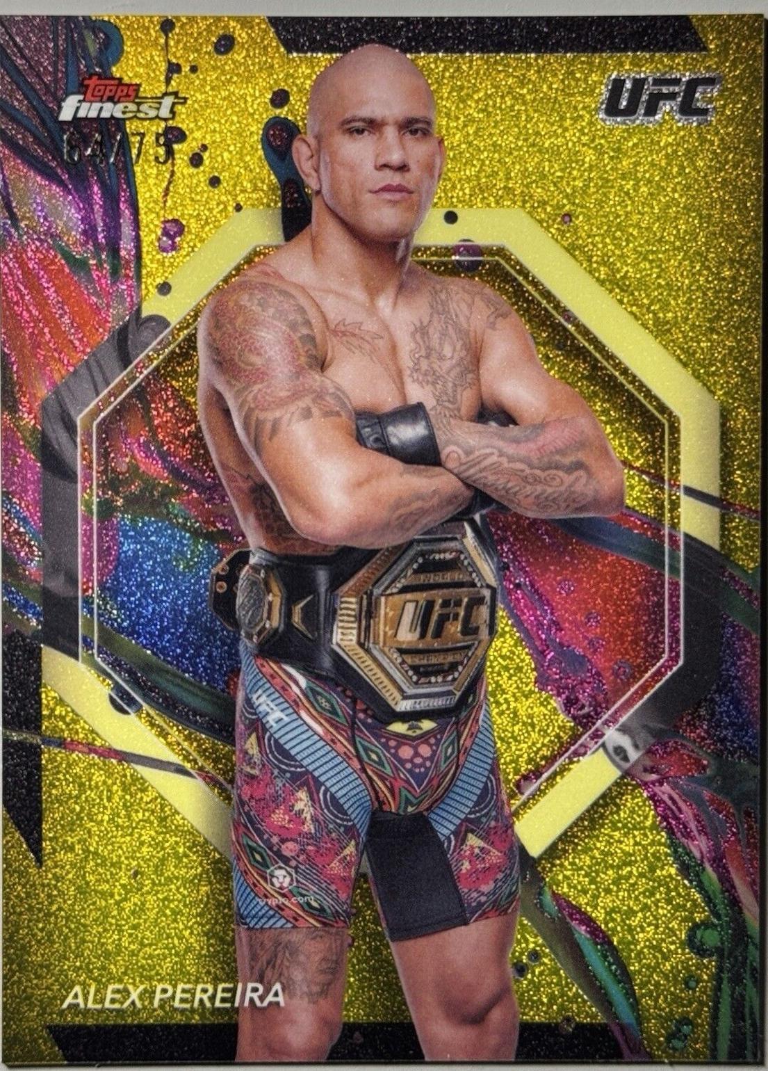 Alex Pereira 2024 Topps Finest UFC Base Common #12 Yellow Glitter Refractor