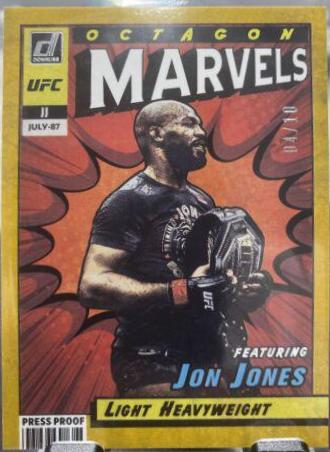Jon Jones 2022 Panini Donruss UFC Octagon Marvels #2 Press Proof Gold