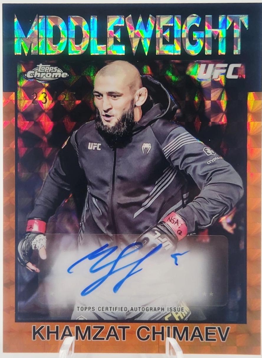 Khamzat Chimaev 2026 Topps Chrome UFC 1986 Topps Signatures #86S-KC Orange Refractor