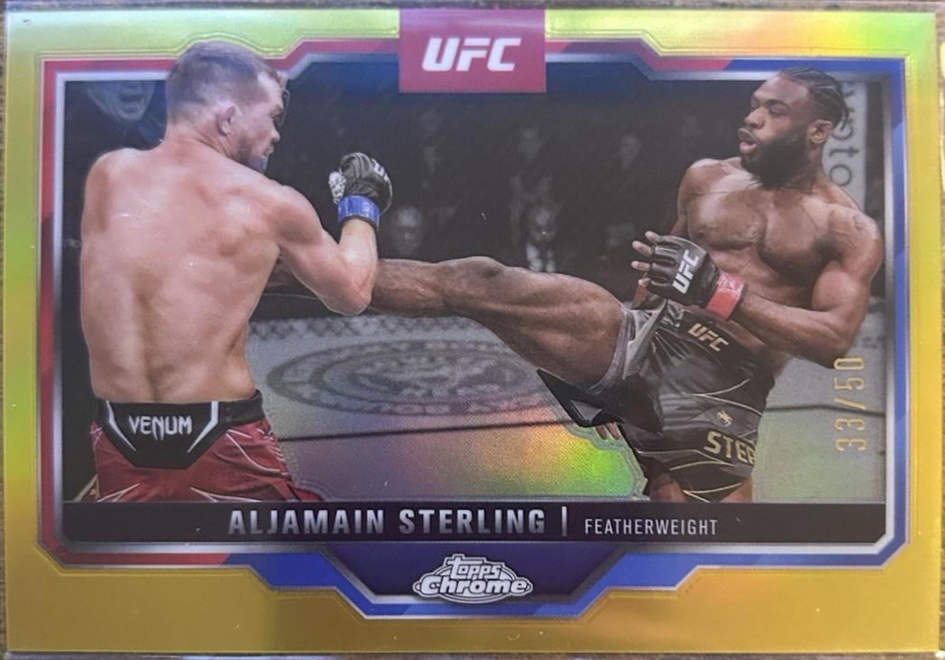 Aljamain Sterling 2025 Topps Chrome UFC Base #64 Gold Refractor