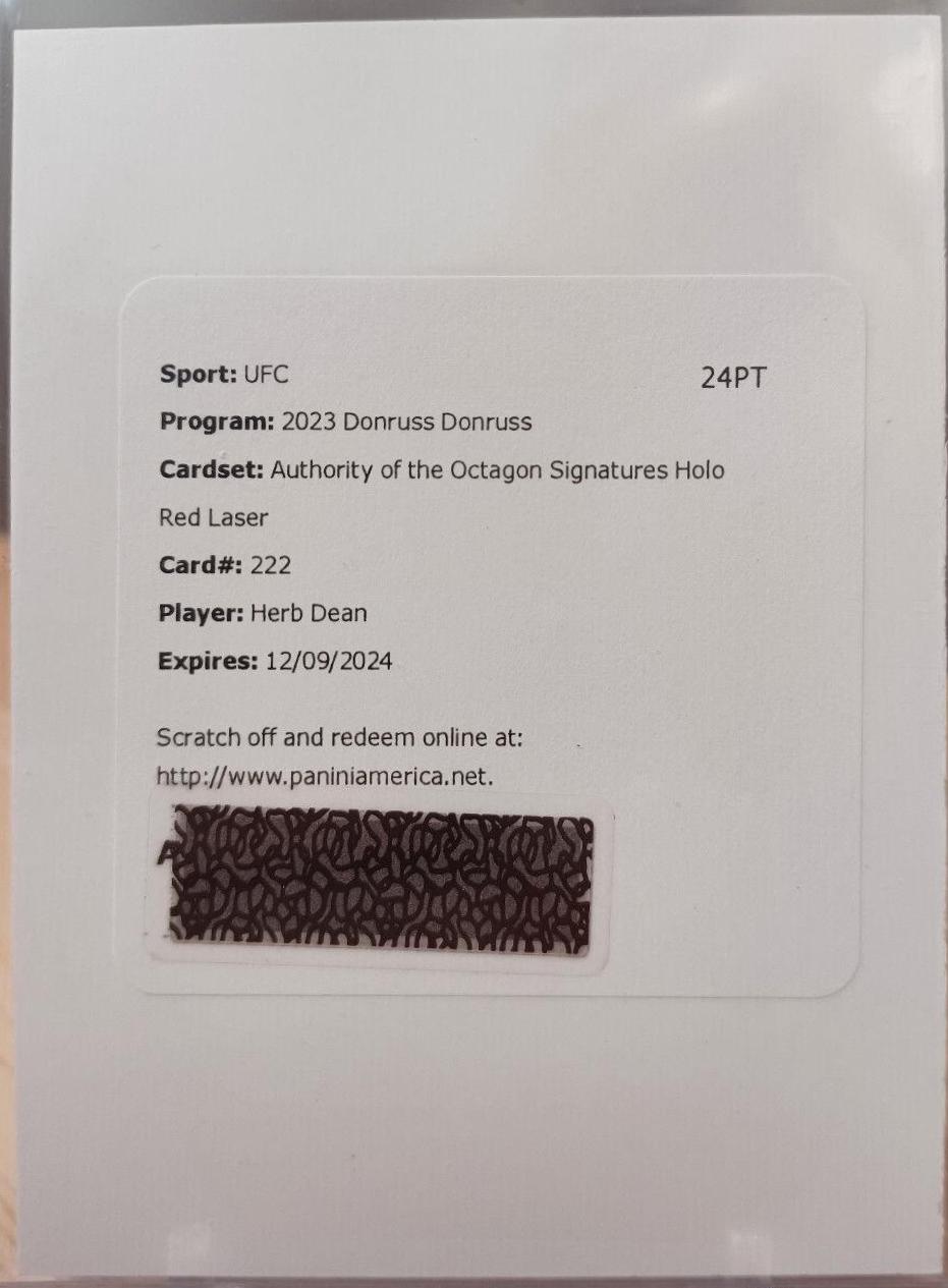 Herb Dean 2023 Panini Donruss UFC Authority of the Octagon Signatures #222 Red Laser