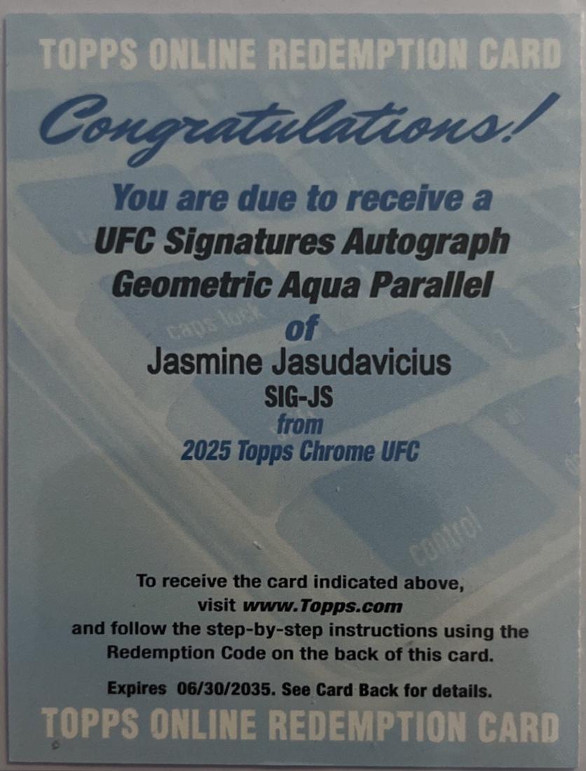 Jasmine Jasudavicius 2025 Topps Chrome UFC UFC Signatures #SIG-JS Geometric Aqua Refractor