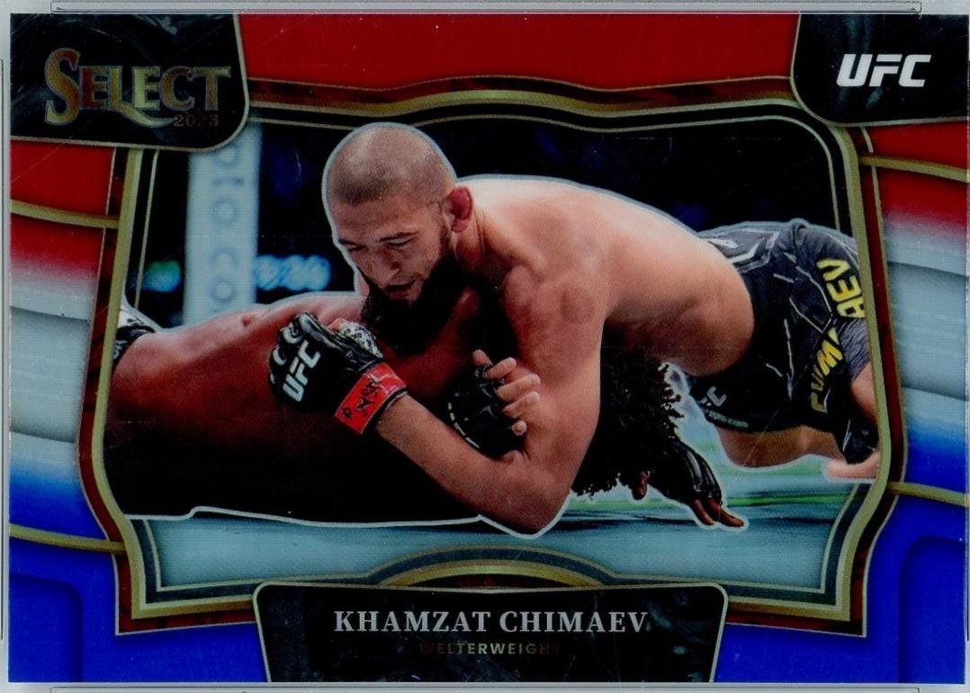 Khamzat Chimaev 2023 Panini Select UFC Octagonside #213 Red Blue Prizm