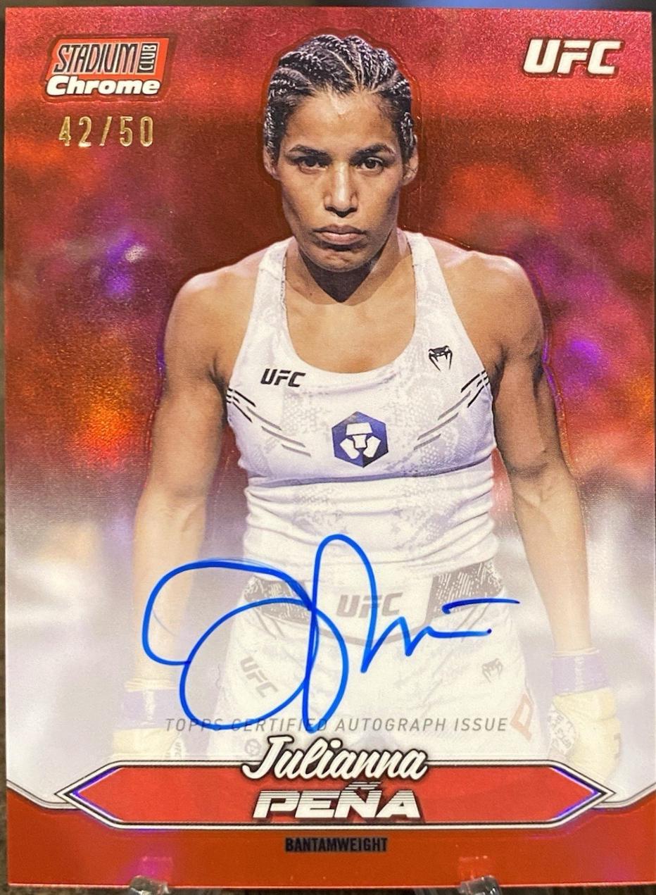 Julianna Peña 2025 Topps Stadium Club UFC Chrome Autographs #CAS-JPA Superfractor