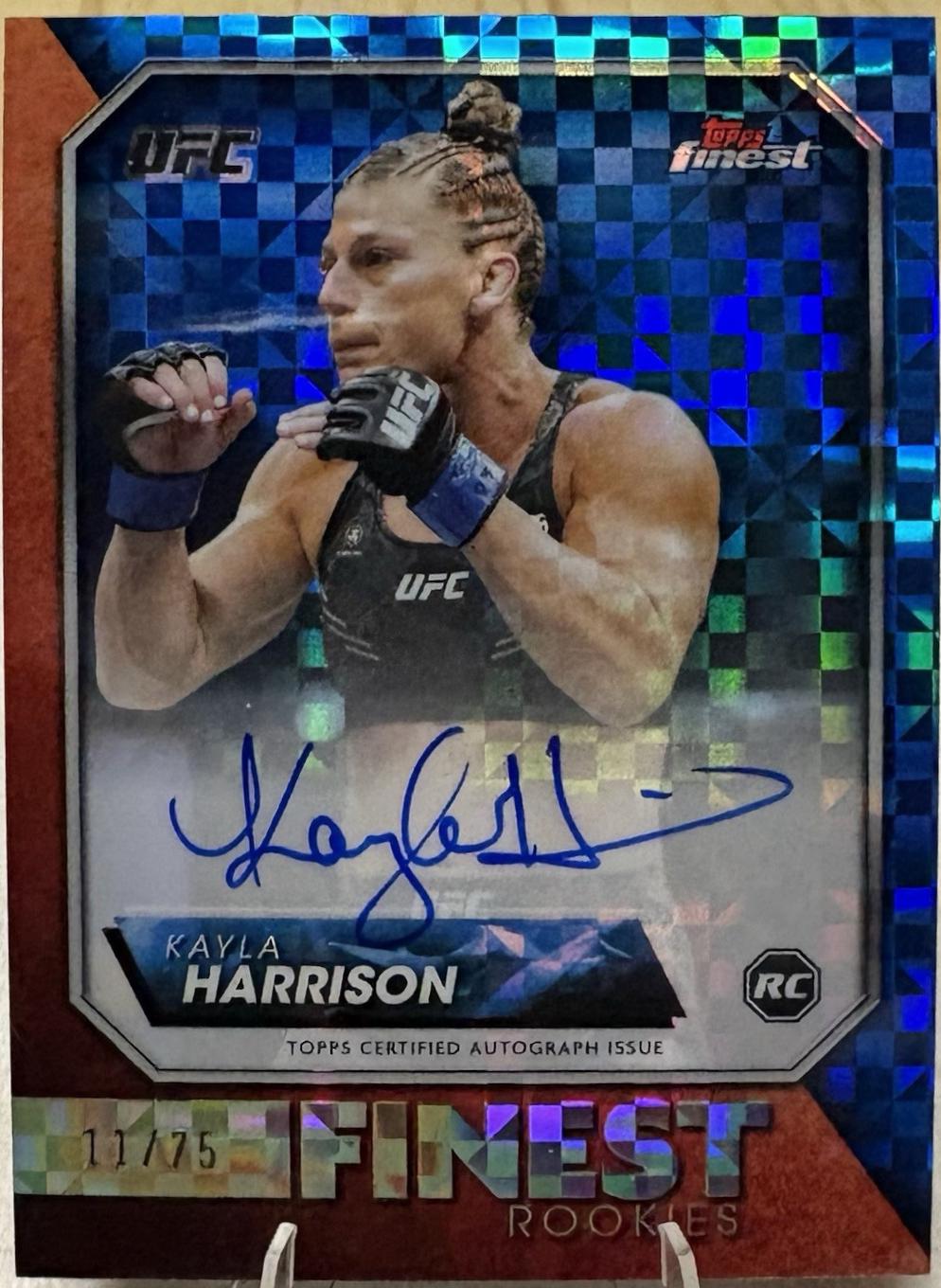 Kayla Harrison 2024 Topps Finest UFC Rookie Finest Autographs #RFA-KH Blue Checkerboard Refractor